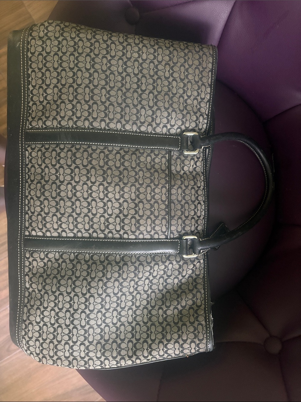 Vintage Coach Signature Coated Canvas Tote in Beige and Black